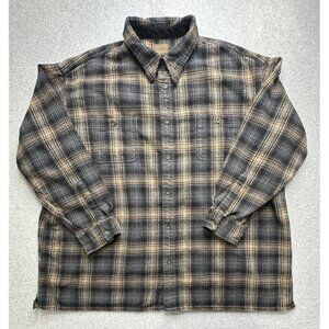 St John's Bay Shirt Mens 3XL Gray Beige Plaid Flannel Button Up Heavyweight USA